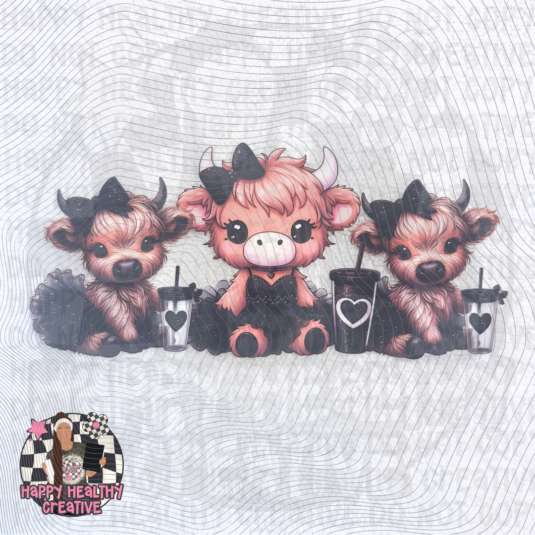 Cute Highland Cows Black Tutu Coffee Decal Wrap