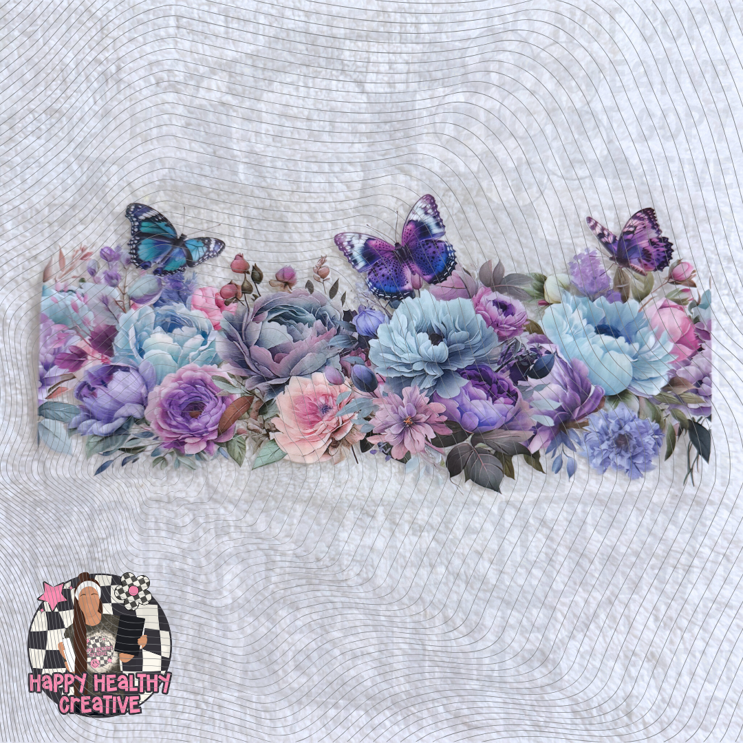 Blue Purple Flowers Butterflies Decal Wrap
