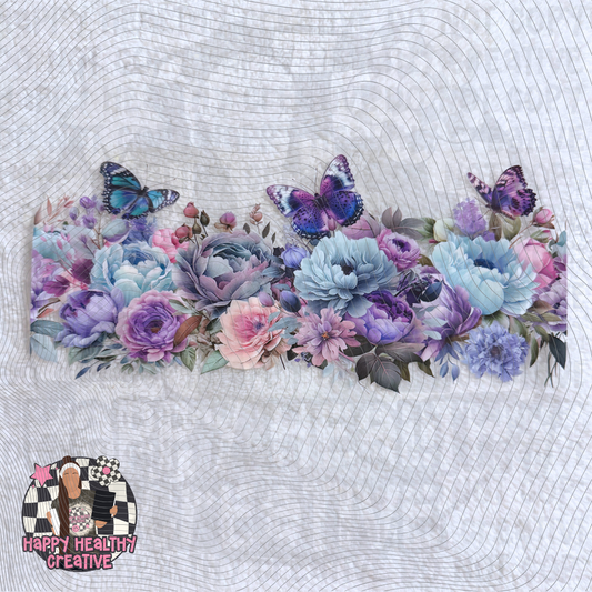 Blue Purple Flowers Butterflies Decal Wrap