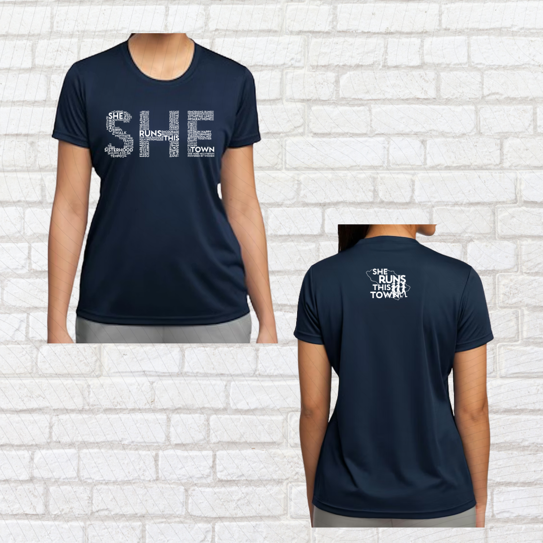 SHE (She Runs This Town) – Performance Ladies Fit Tee