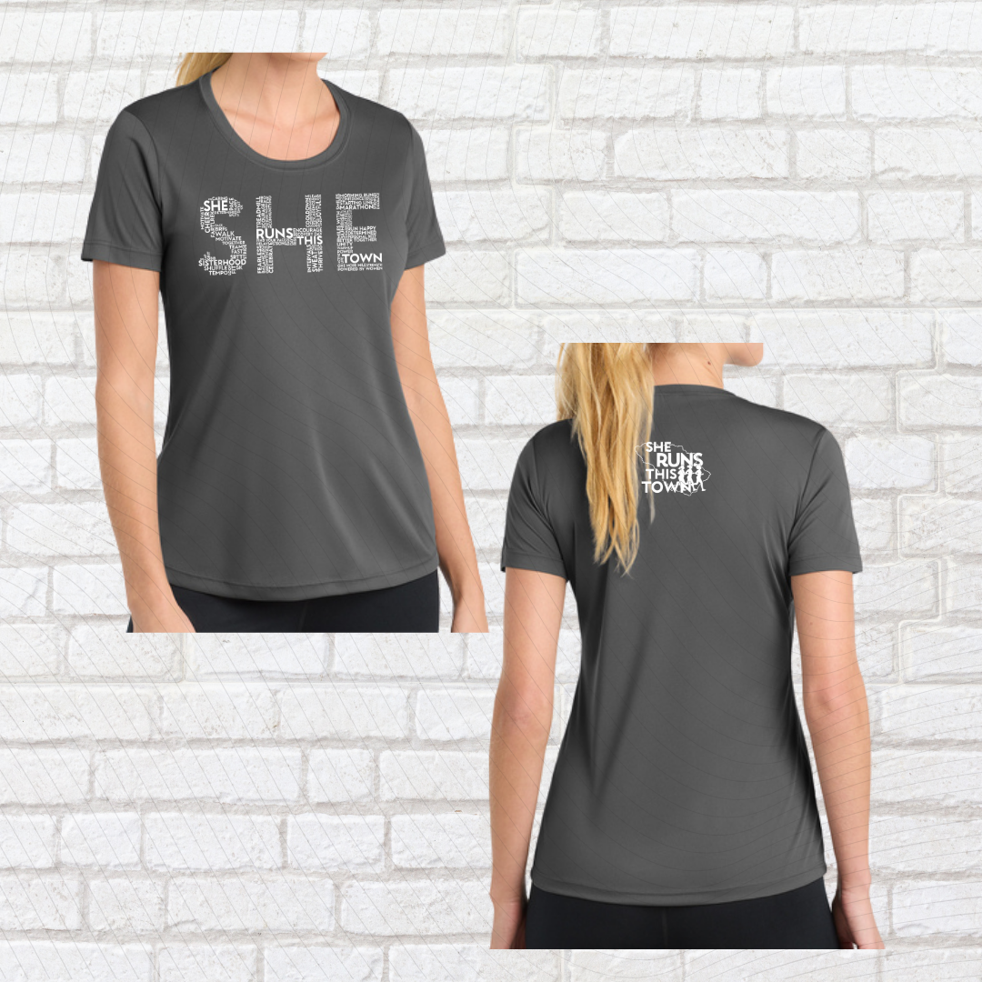 SHE (She Runs This Town) – Performance Ladies Fit Tee