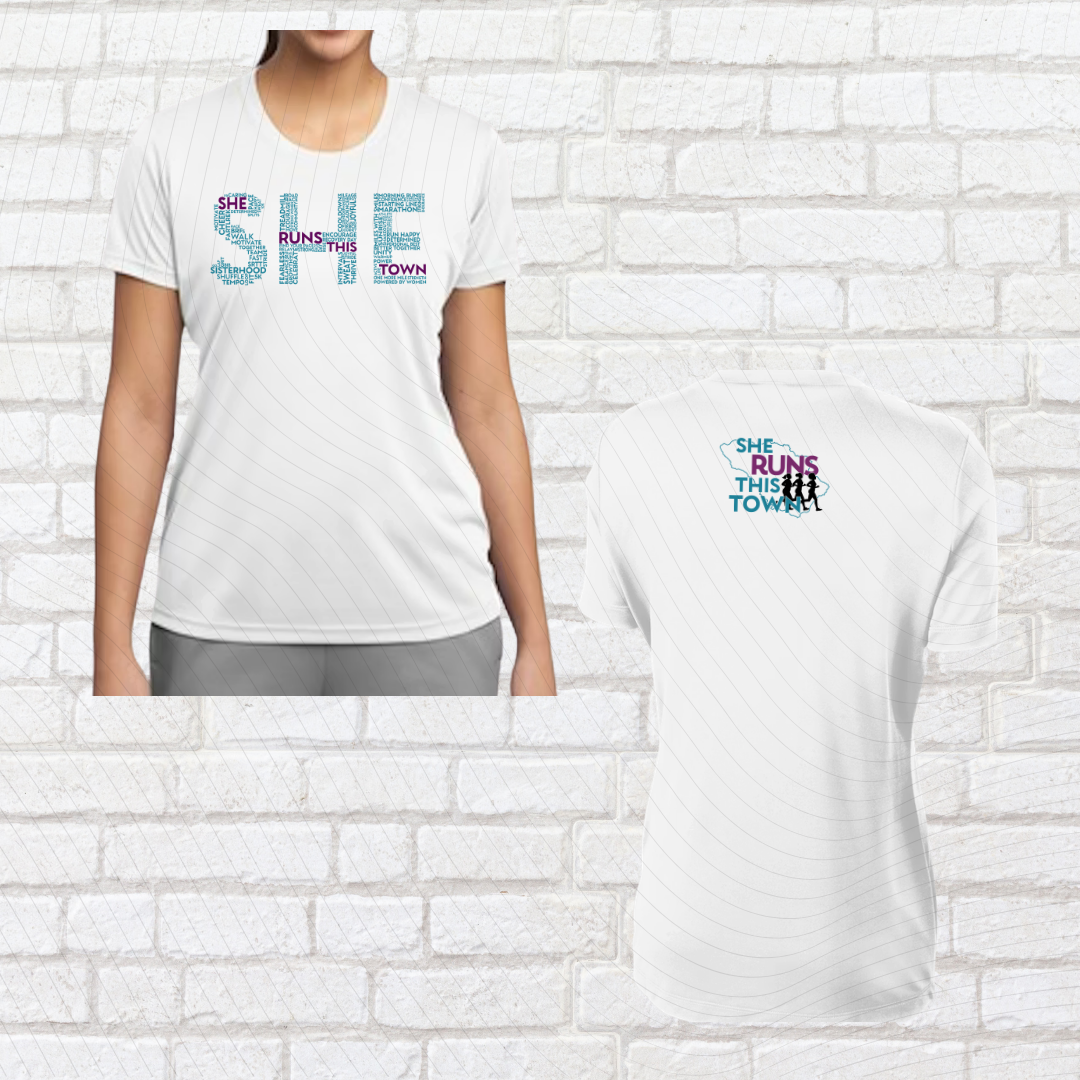 SHE (She Runs This Town) – Performance Ladies Fit Tee