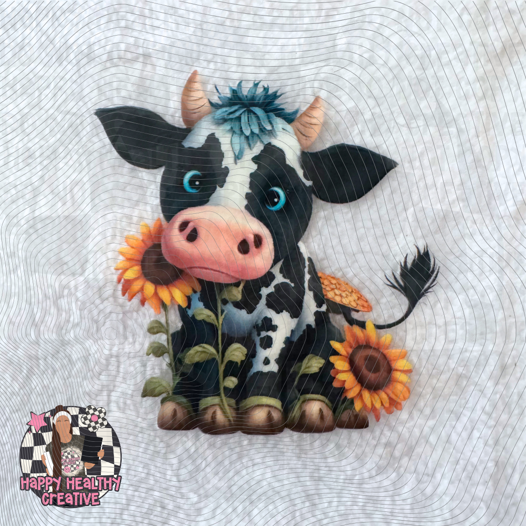 Cute Cow Sunflowers Decal