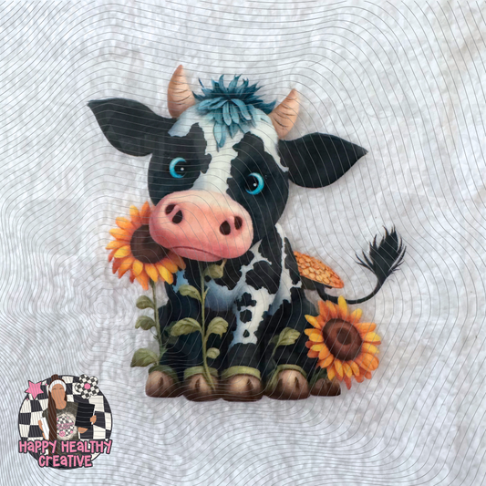 Cute Cow Sunflowers Decal