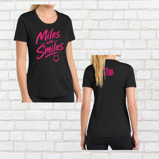 Miles with Smiles (She Runs This Town) – Performance Ladies Fit Tee