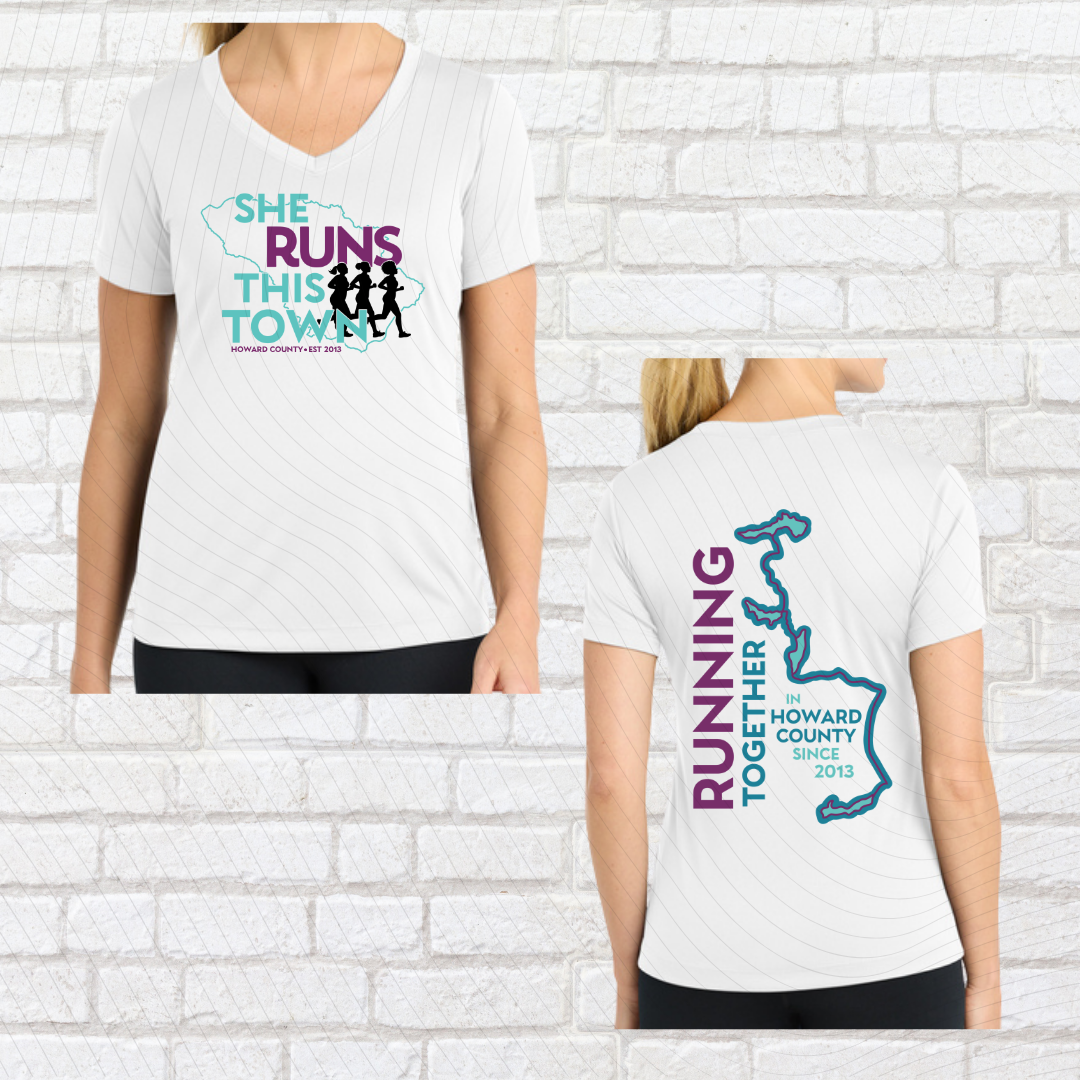 She Runs This Town – Performance Ladies Fit V-Neck Tee