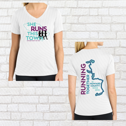 She Runs This Town – Performance Ladies Fit V-Neck Tee