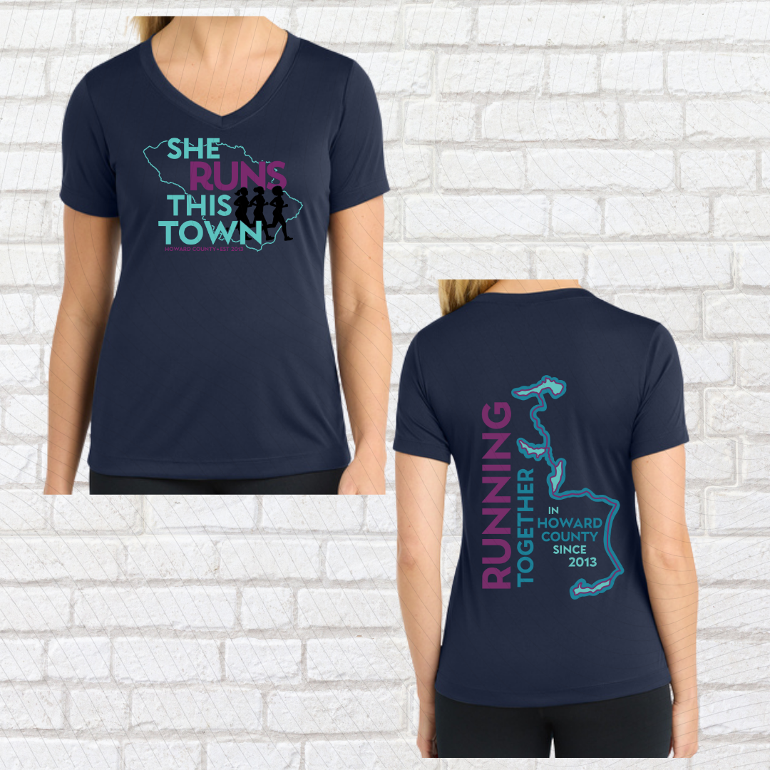 She Runs This Town – Performance Ladies Fit V-Neck Tee