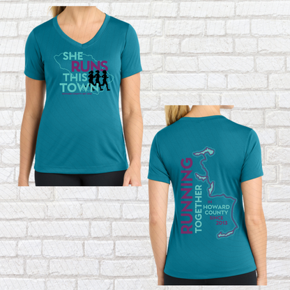 She Runs This Town – Performance Ladies Fit V-Neck Tee