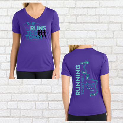 She Runs This Town – Performance Ladies Fit V-Neck Tee