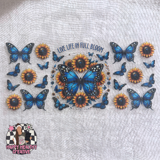 Live Life in Full Bloom Blue Butterflies Decal Wrap