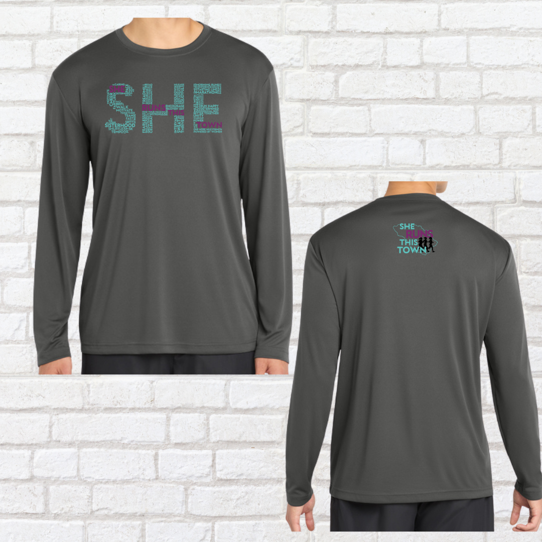 SHE (She Runs This Town) – Performance Long Sleeve Shirt (Unisex Fit)