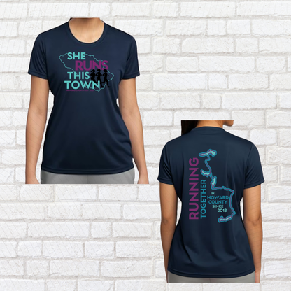 She Runs This Town – Performance Ladies Fit Tee