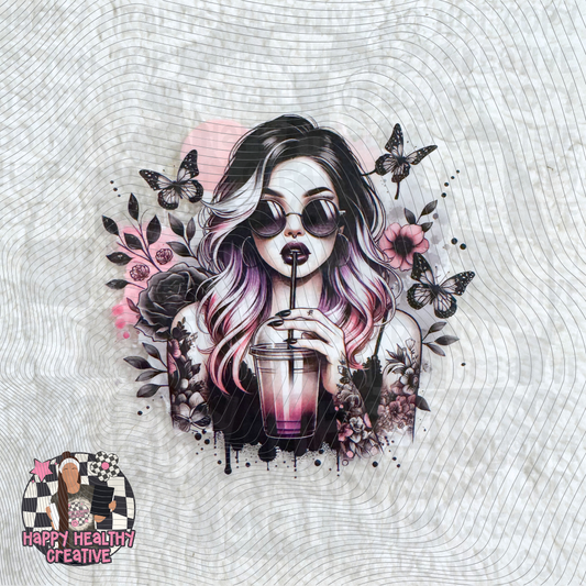 Floral Coffee Lady Decal