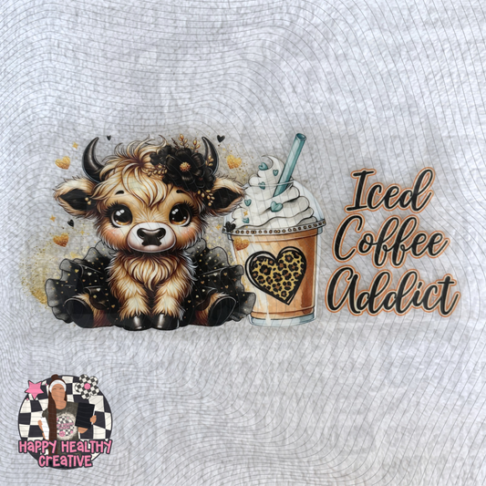 Cute Highland Cow Iced Coffee Addict Decal Wrap