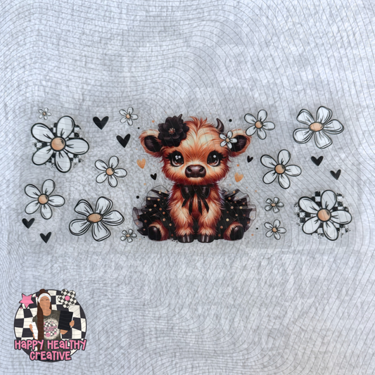 Cute Highland Cow Tutu Daisies Decal Wrap