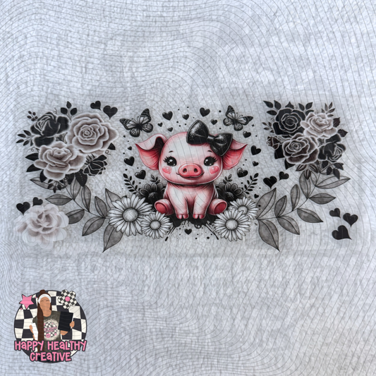 Cute Pig Black and White Flowers Decal Wrap